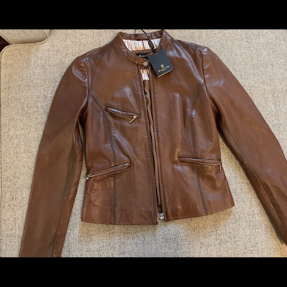 NWT Massimo Dutti leather jacket wine sz xs